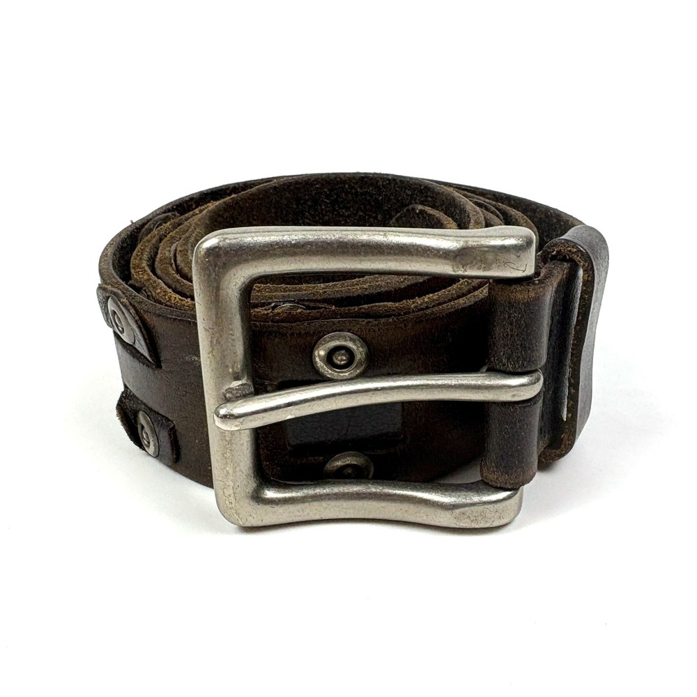 VTG Fossil Studded Tabbed Leather Belt Mens Sz30 Brown Distressed Boho FullGrain
